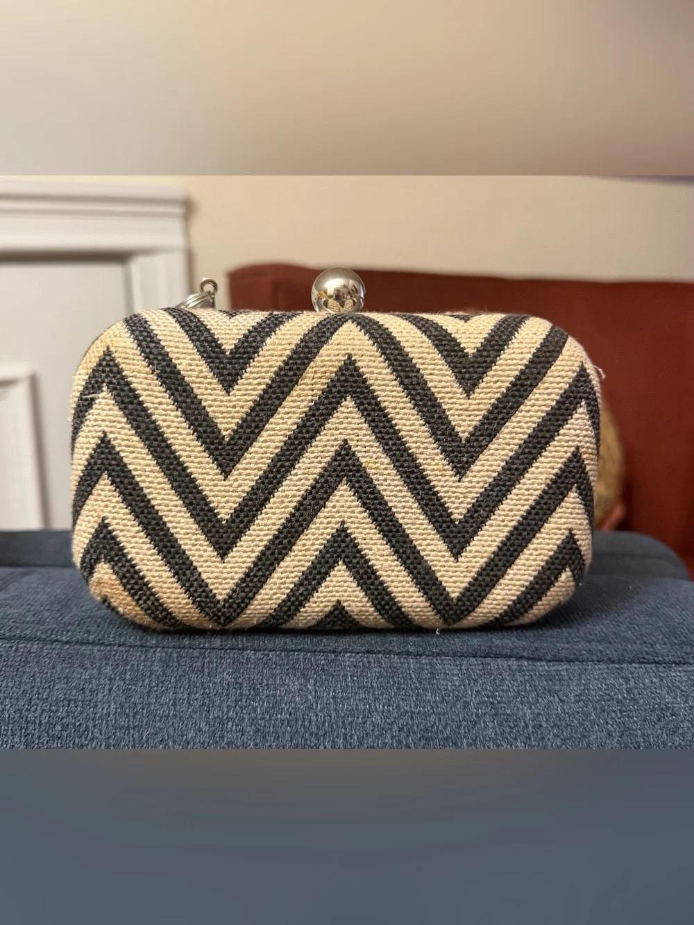 Ann Taylor LOFT Chevron Weave Box Clutch – Black & White Minaudière